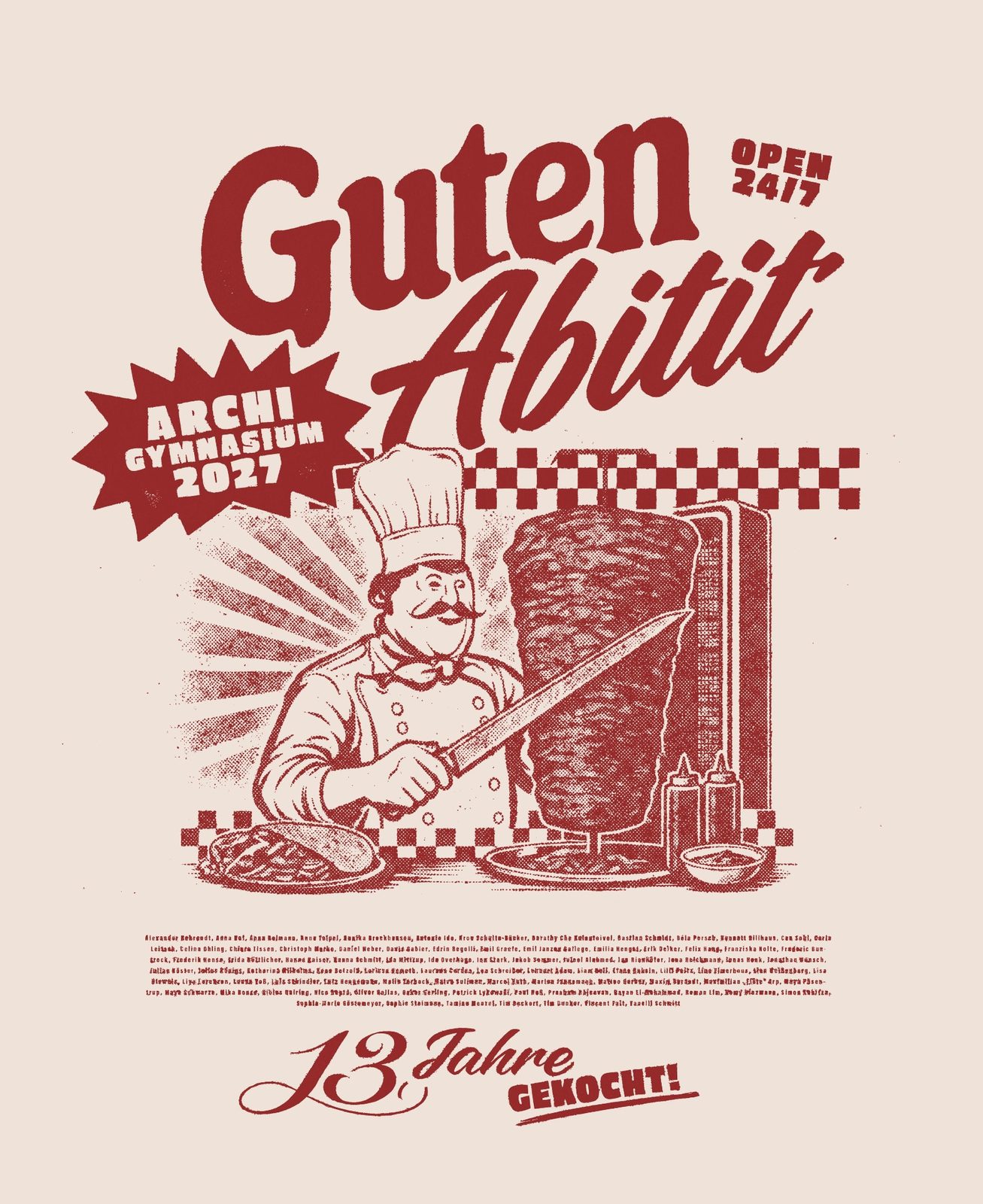 Kebabi Guten Abitit – Dönerbuden Retro Print 13 Jahre gekocht Creme Bordeaux