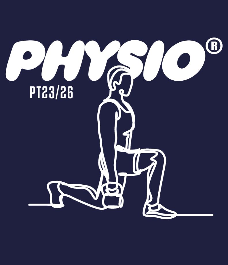 Physio PT23 26 Sport LK – Ausfallschritt Kettlebell One Line Bubble Typografie Navy Weiß
