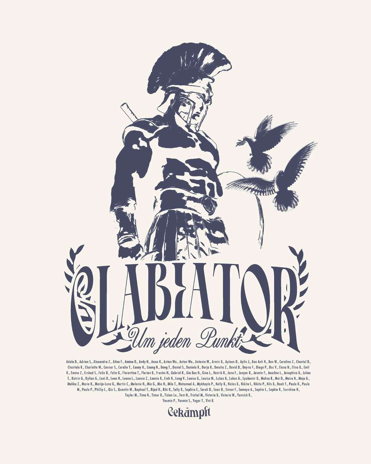 Glabiator Um jeden Punkt – Römischer Krieger Tauben Lorbeer Vintage Illustration Creme Navy