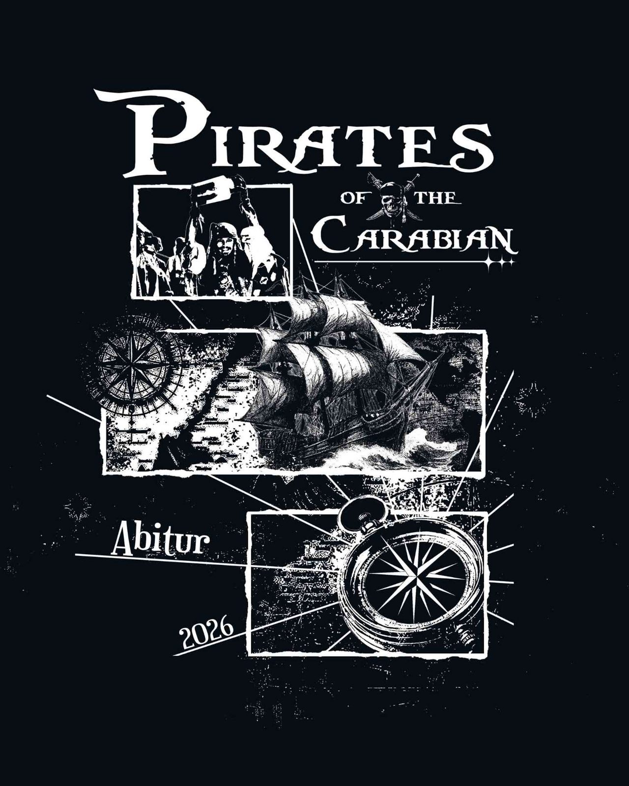Pirates of the CarABIan Abitur 2026 – Jack Sparrow Segelschiff Kompass Vintage Halbton Grunge Poster Schwarz Weiß