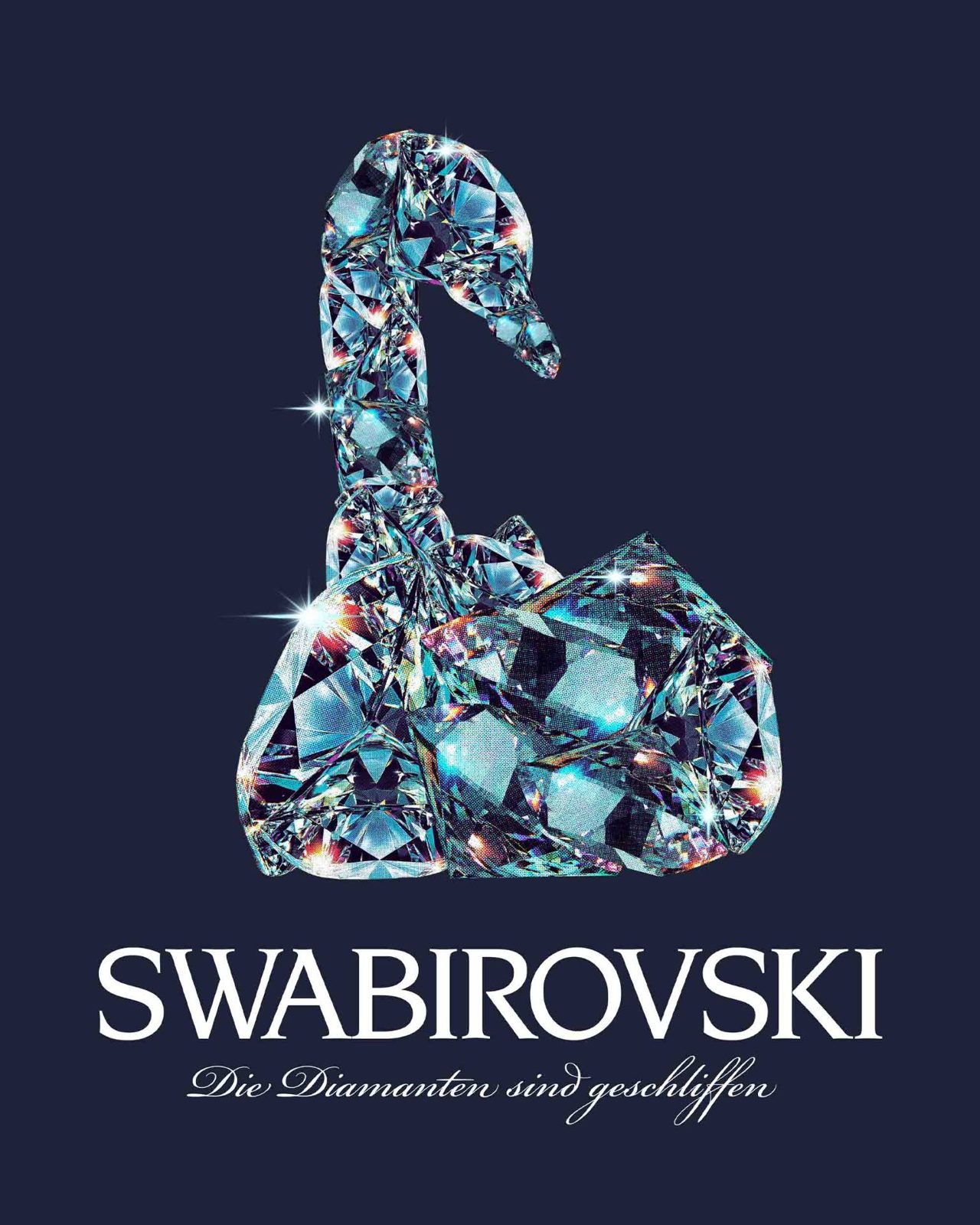 Swabirovski Die Diamanten sind geschliffen – Kristall Schwan Diamant Facetten Sparkle Serif Script Navy Türkis