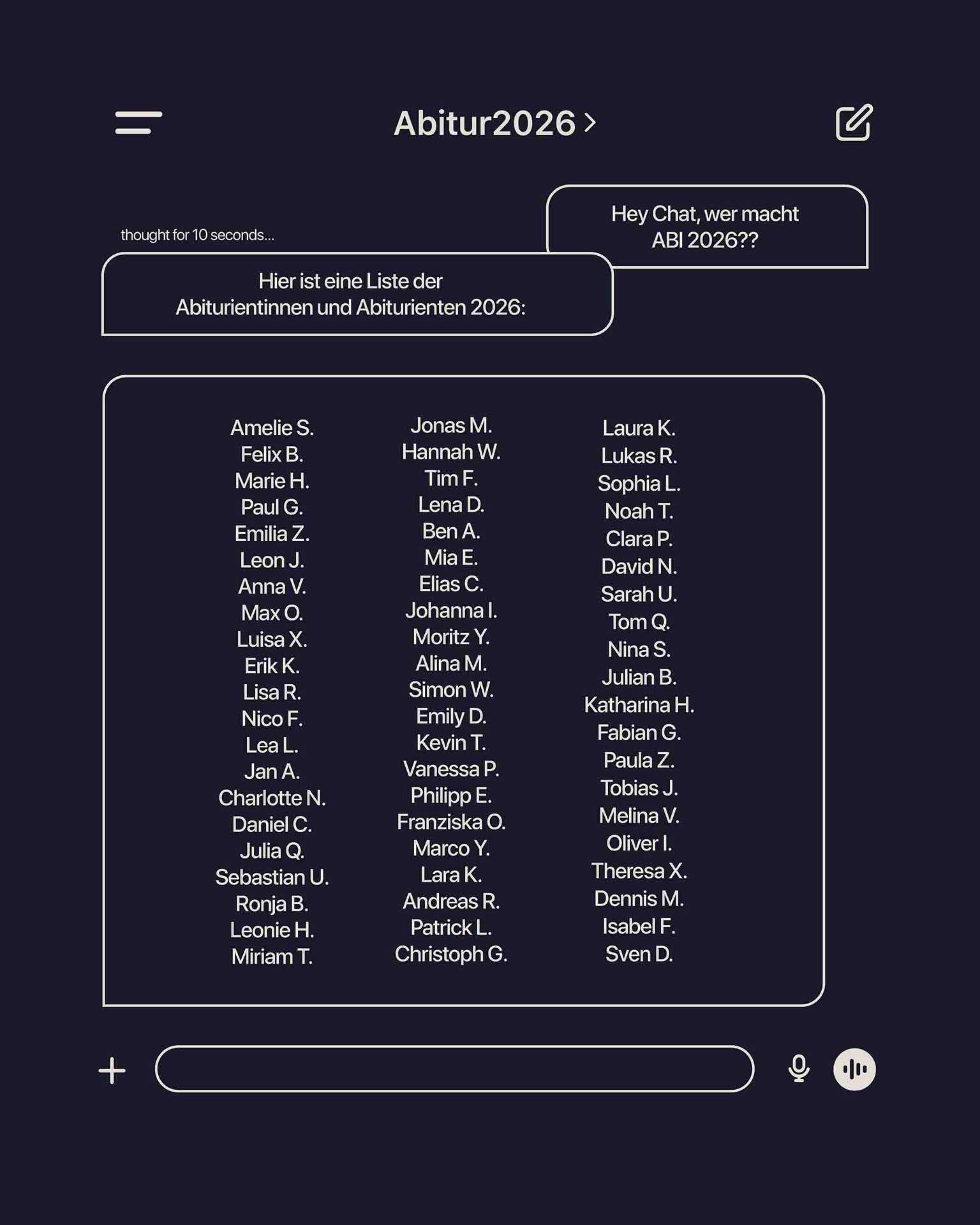AbiGPT – Abitur2026 Chat Navy mit Rahmen