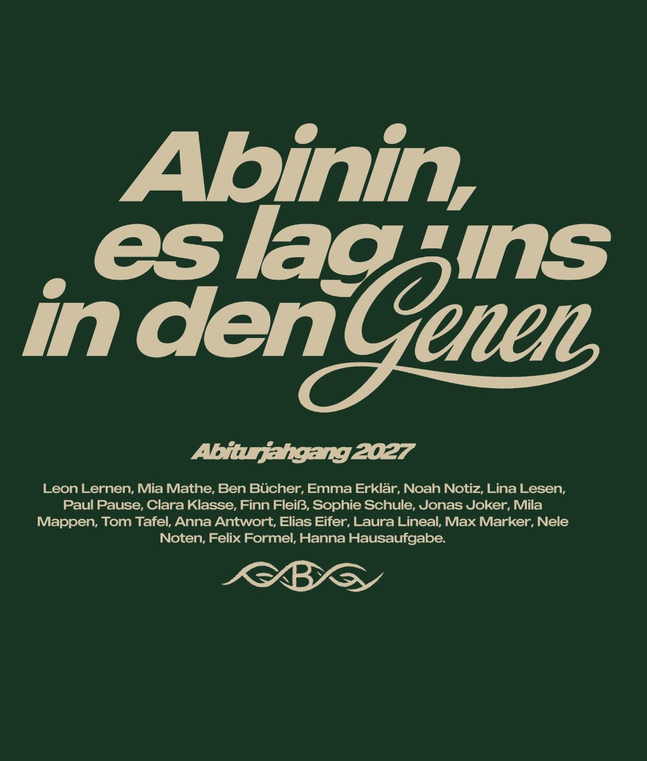 Abinin es lag in den Genen – Bio Abitur 2027 DNA Kursiv Serif Dunkelgrün Beige