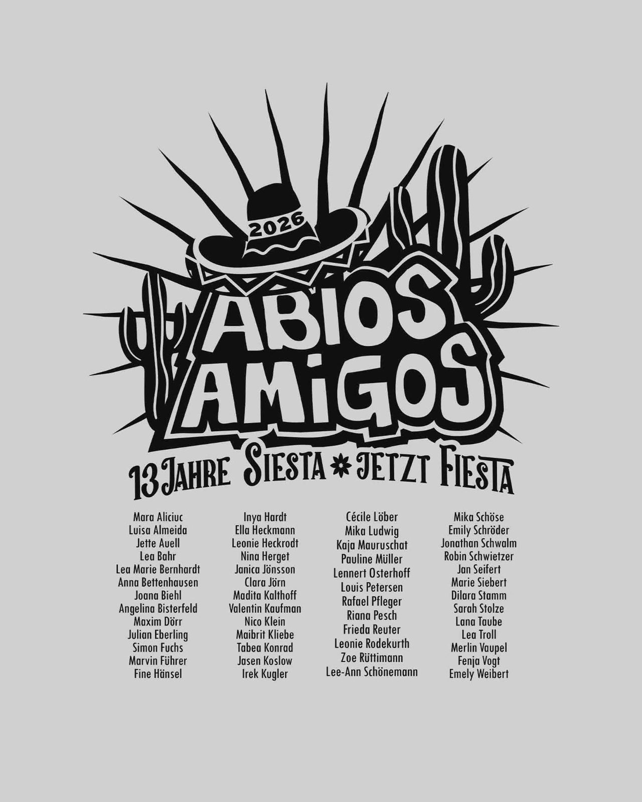 Abios Amigos – 13 Jahre Siesta Jetzt Fiesta Namensliste