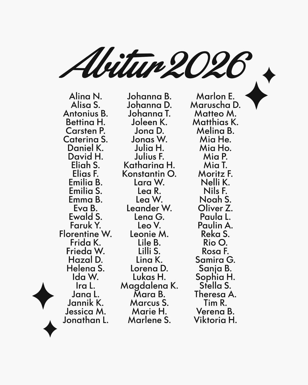 Abitur 2026 – Script Typografie Sparkles Namensliste