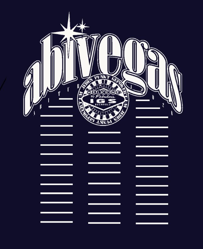 Abivegas – Retro Schriftzug Roulette IGS Buchholz Namensliste Navy