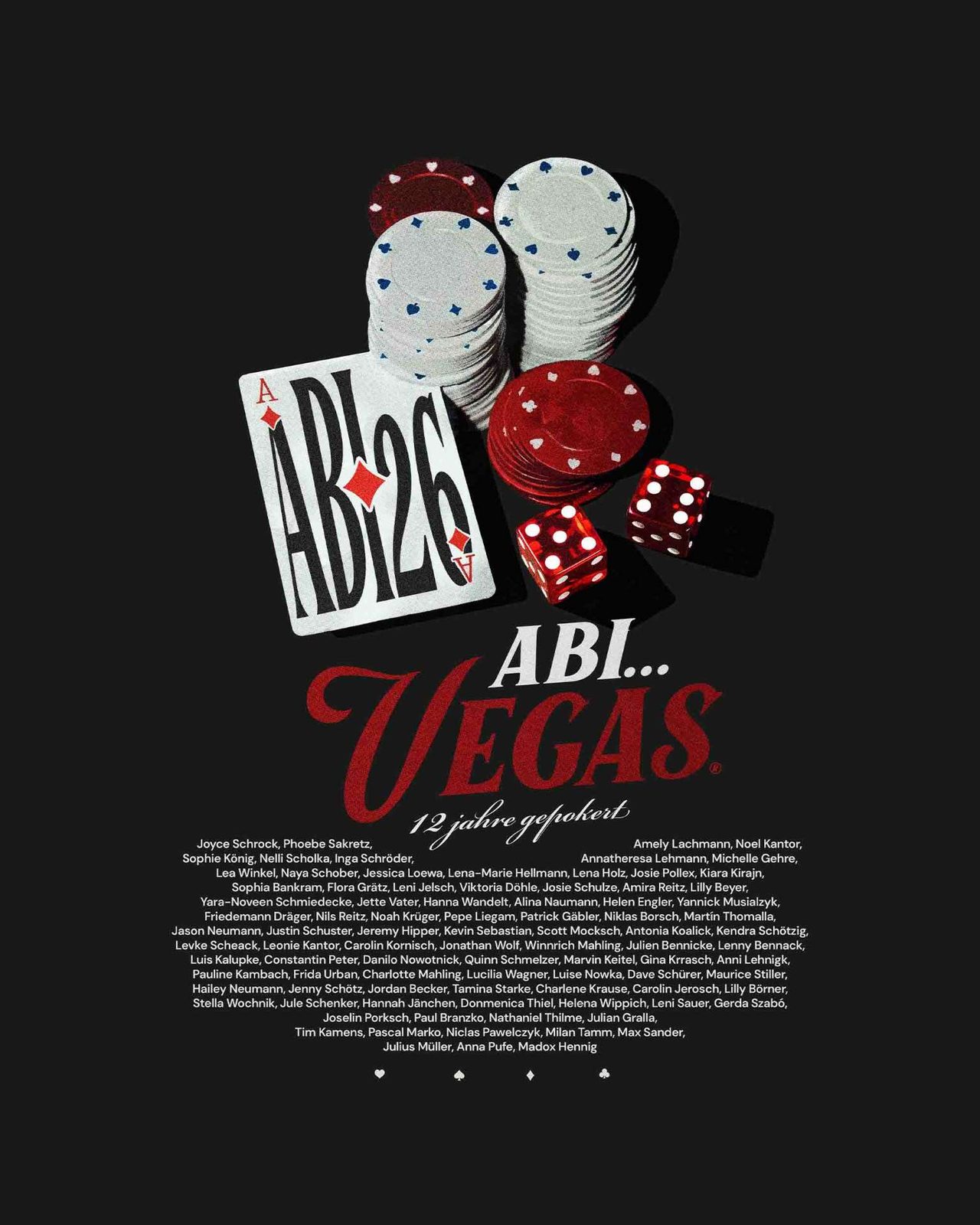 Abivegas – Abi 26 Karte Chips Würfel Vintage Namensliste