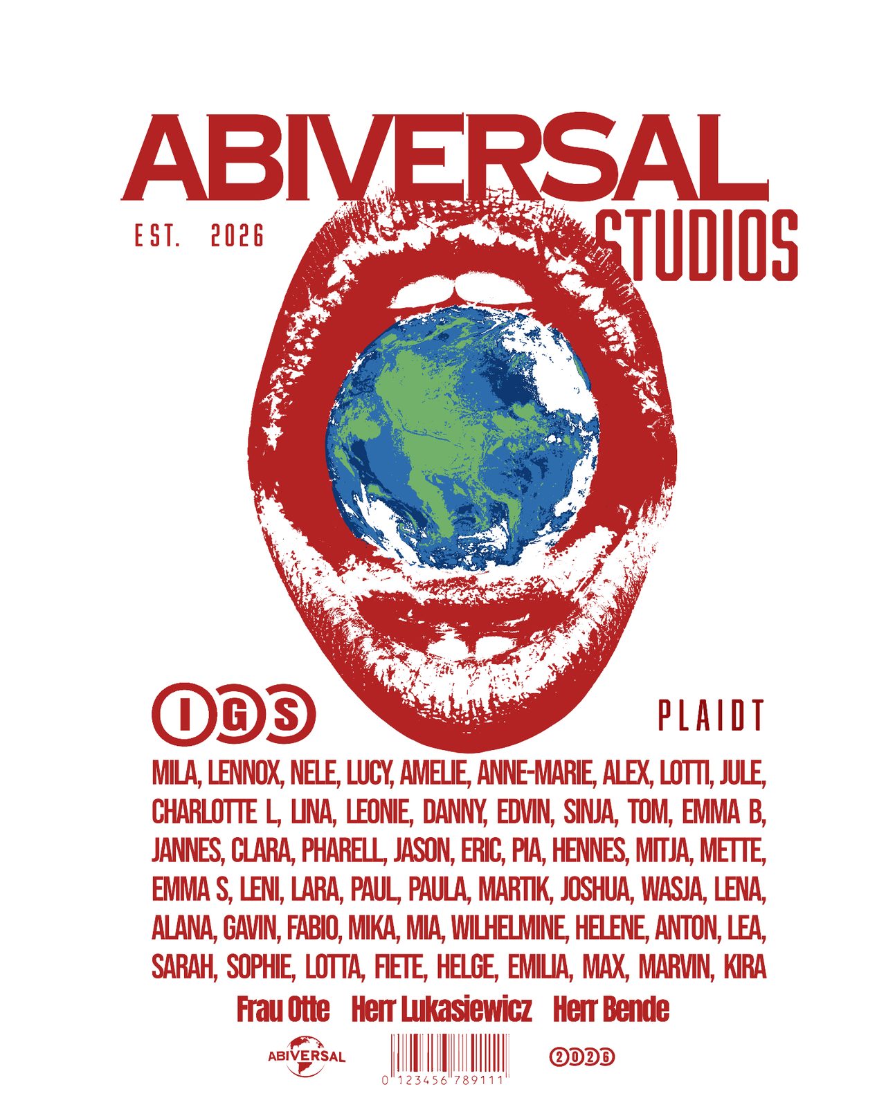 Abiversal Studios – IGS Plaidt Rote Lippen Erde Kompakte Namensliste Weiß