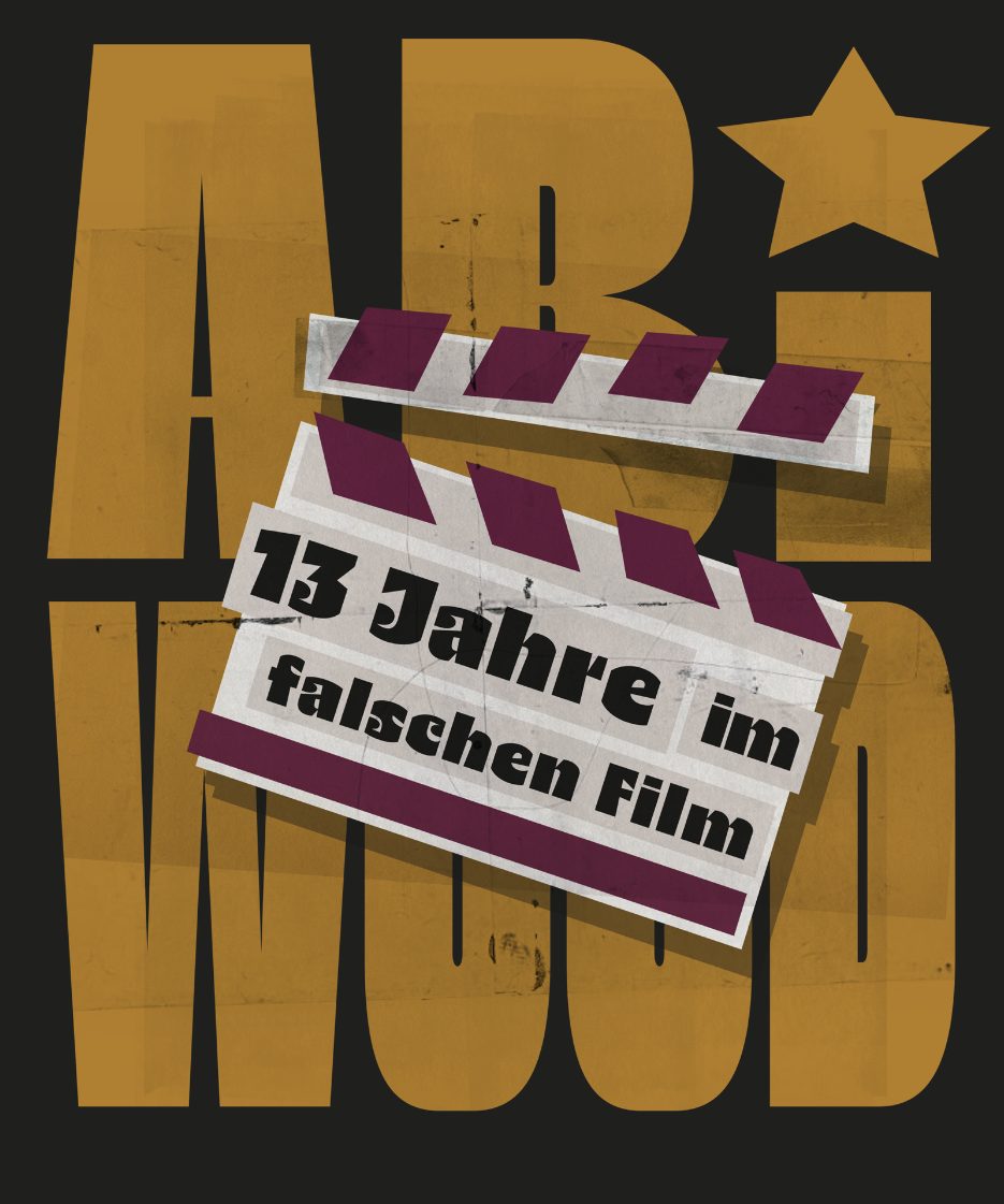Abiwood – Vintage Typo Filmklappe Gold Bordeaux 13 Jahre im falschen Film