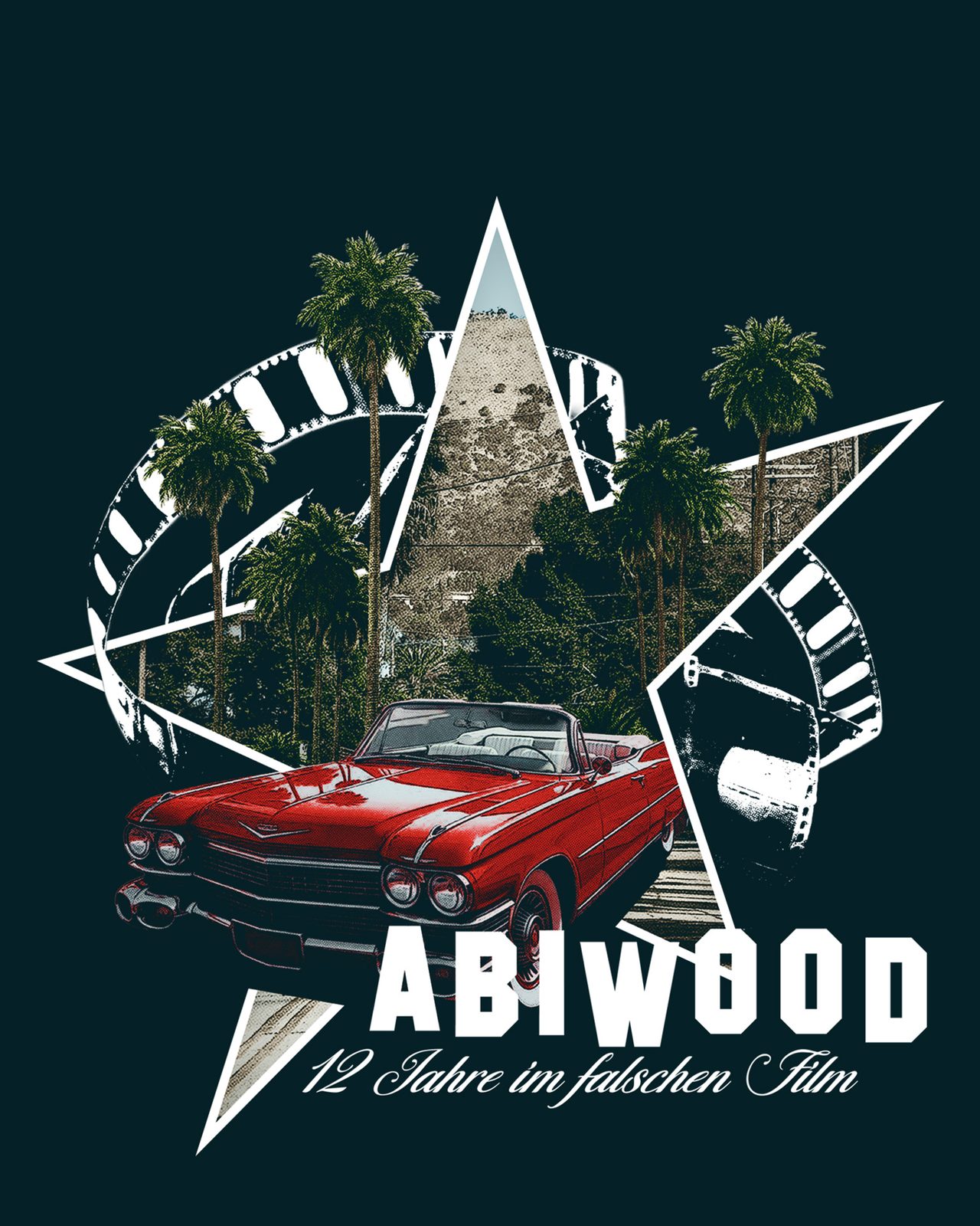 Abiwood – Roter Cadillac Palmen Hollywood Hills Stern Navy