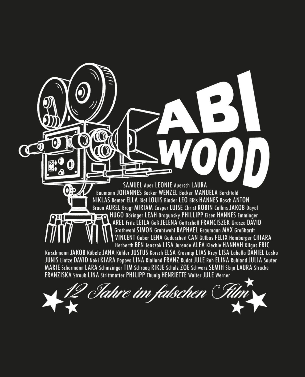 Abiwood – Vintage Filmkamera Namensliste 12 Jahre im falschen Film Schwarz
