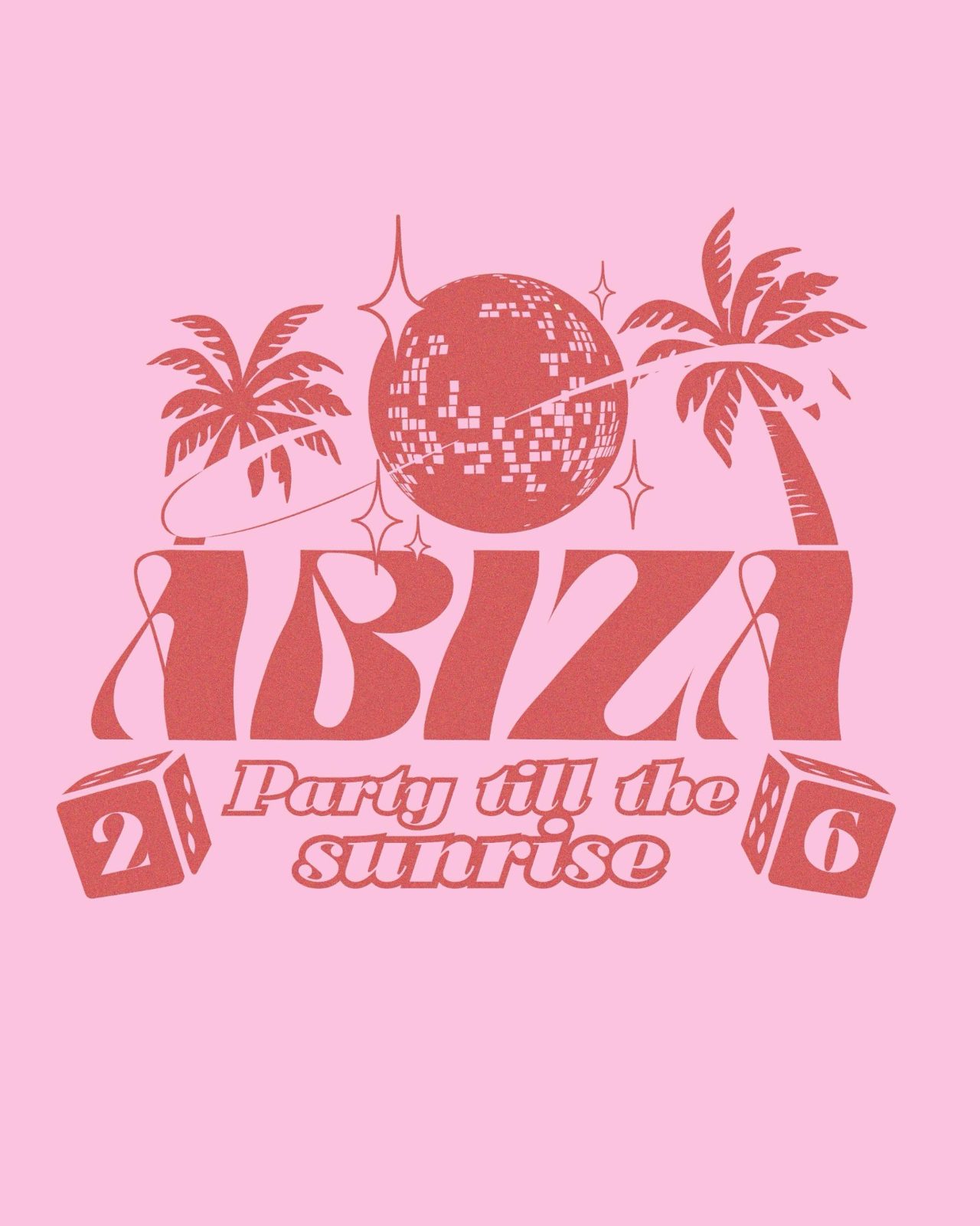 Abiza 2026 – Discokugel Palmen Würfel Rosa
