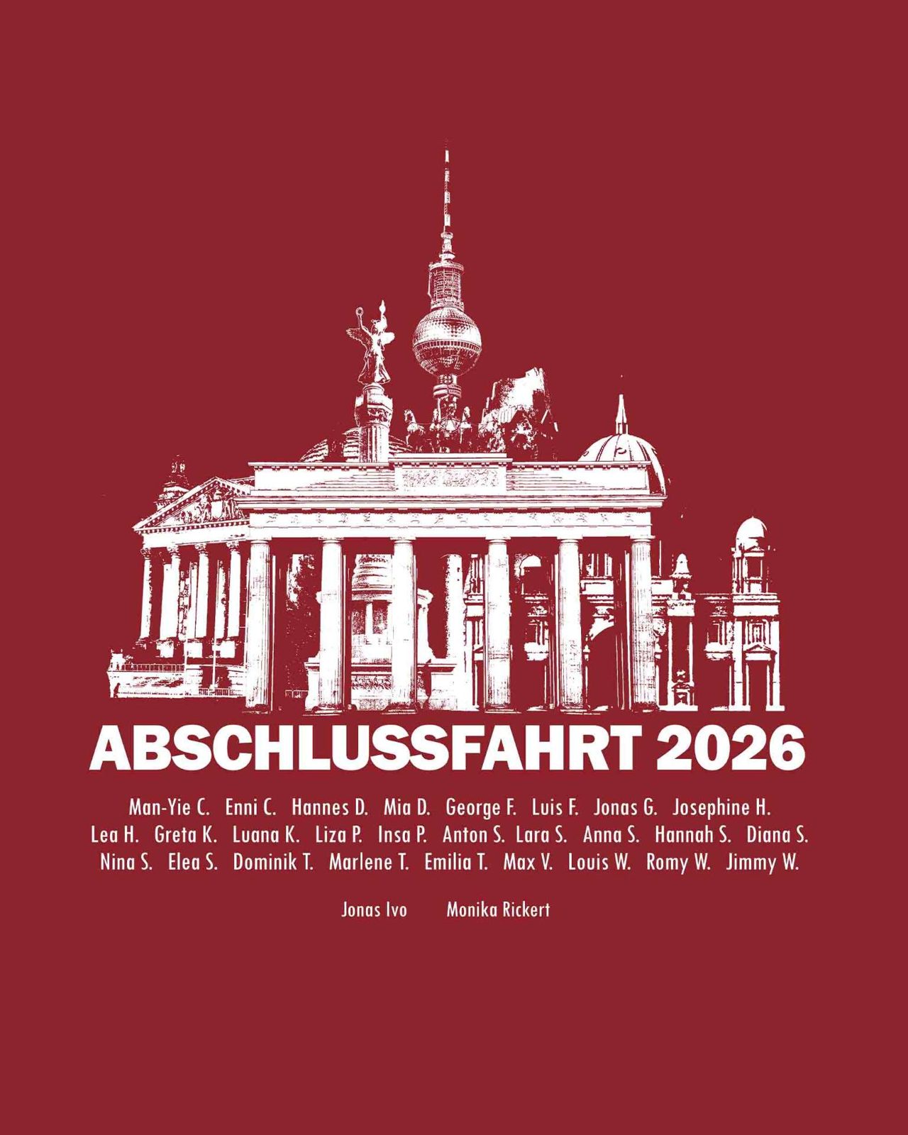 Abschlussfahrt 2026 – Berlin Skyline Fernsehturm Namensliste Bordeaux