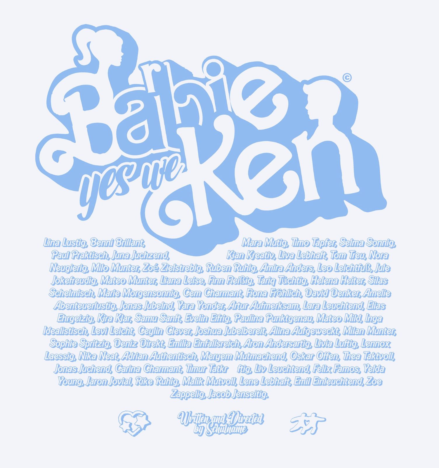 Barbie – Yes we Ken Hellblau Logo Namensliste Schulname