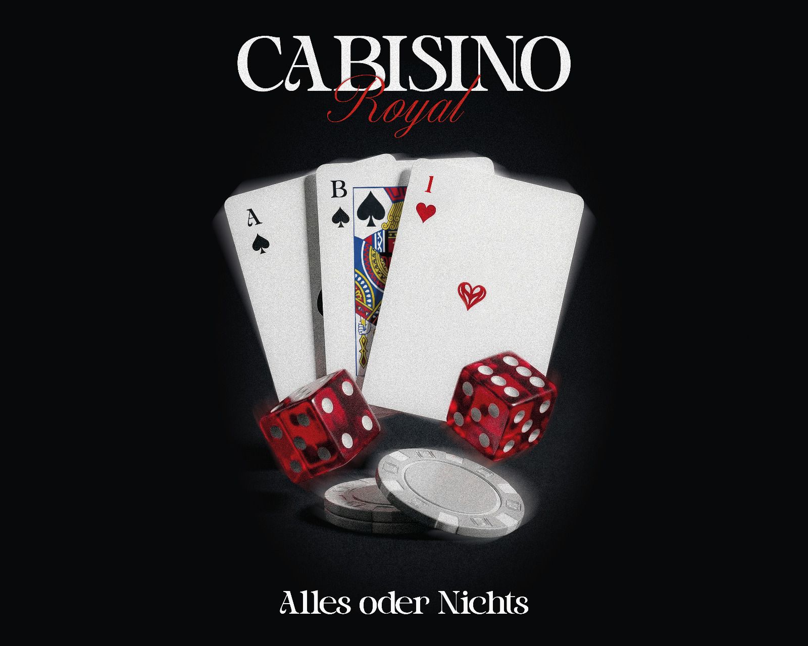Cabisino Royal – Karten Ass Bube Herz Würfel Chips Alles oder Nichts Schwarz