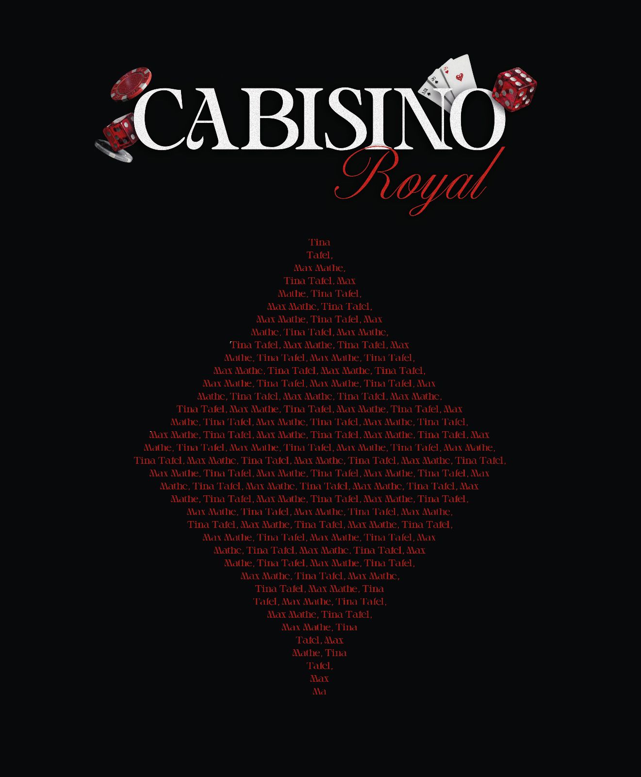 Cabisino Royal – Namensliste Kartenform Chips Würfel Schwarz Rot
