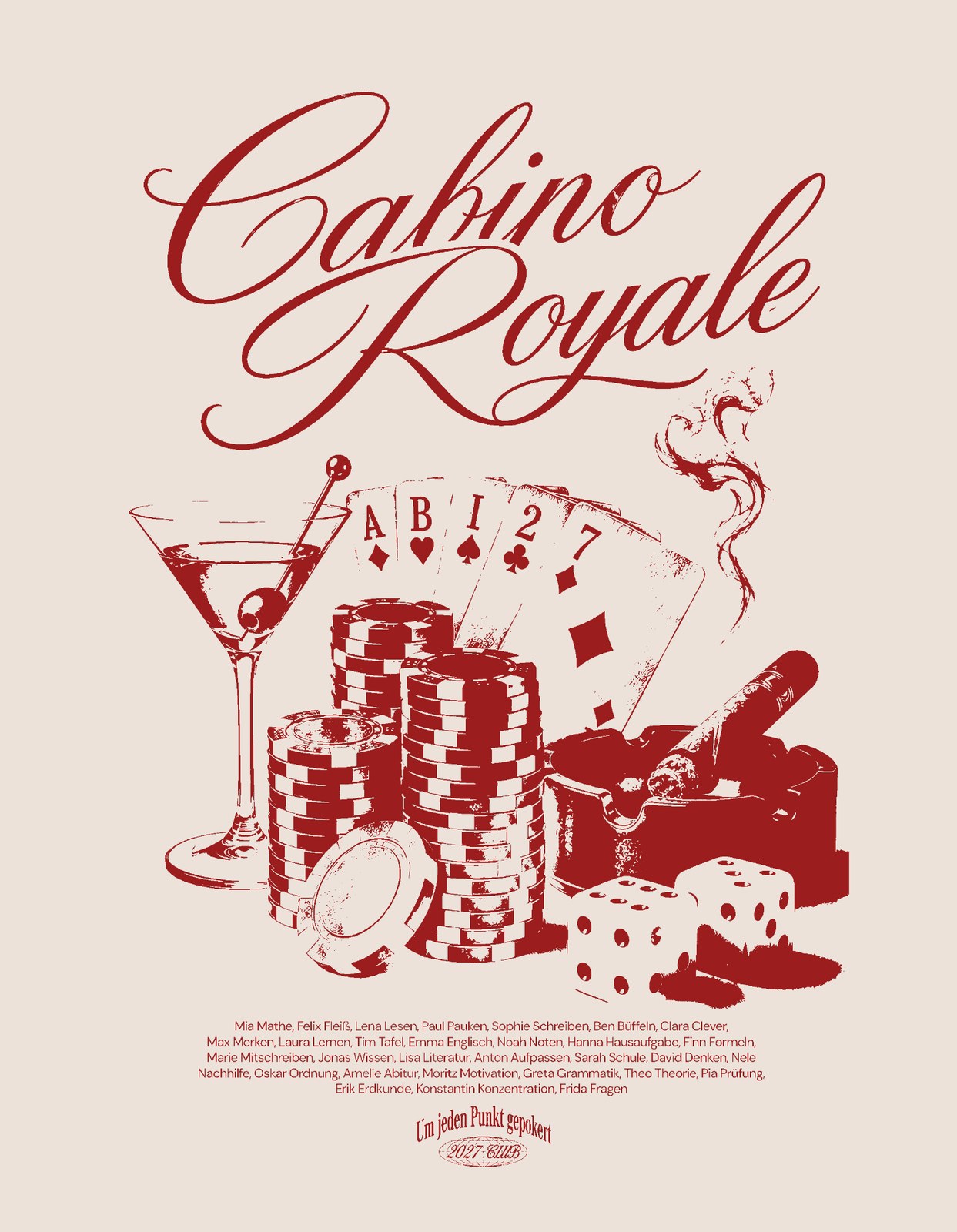 Cabino Royale – Script Typo Martini Karten Bordeaux Creme