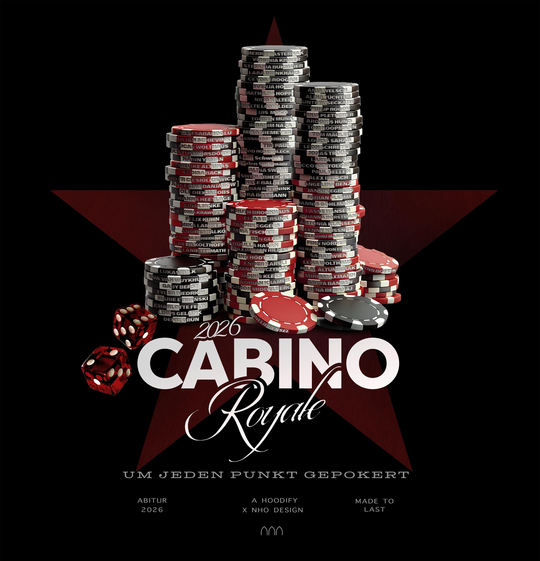 Cabino Royale 2026 – Chip Stacks Namensliste Stern Würfel A Hoodify x NHO Design