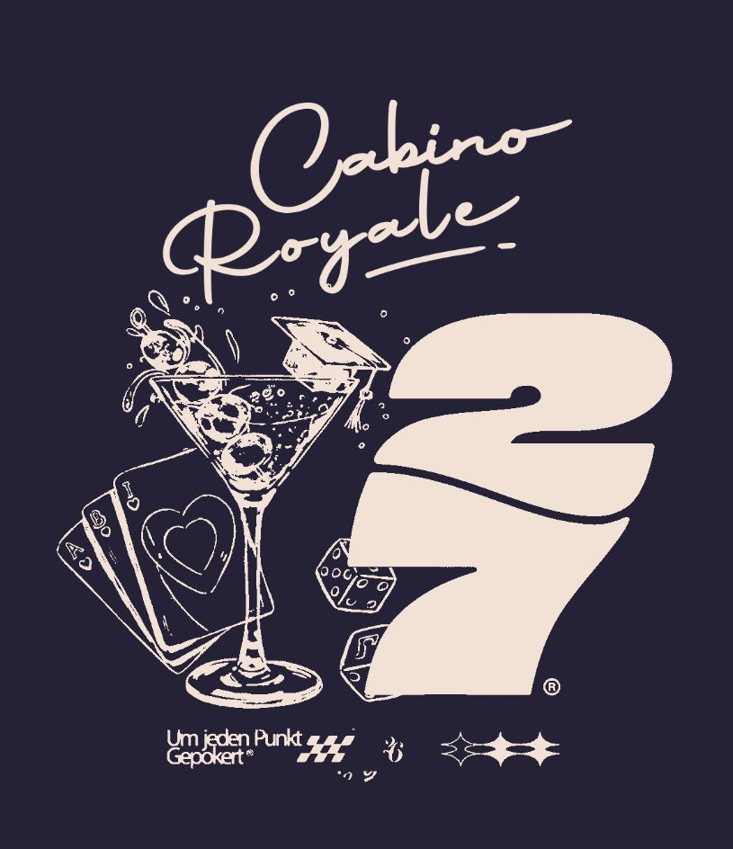 Cabino Royale 27 – Martini Karten Würfel Doktorhut Um jeden Punkt gepokert Navy