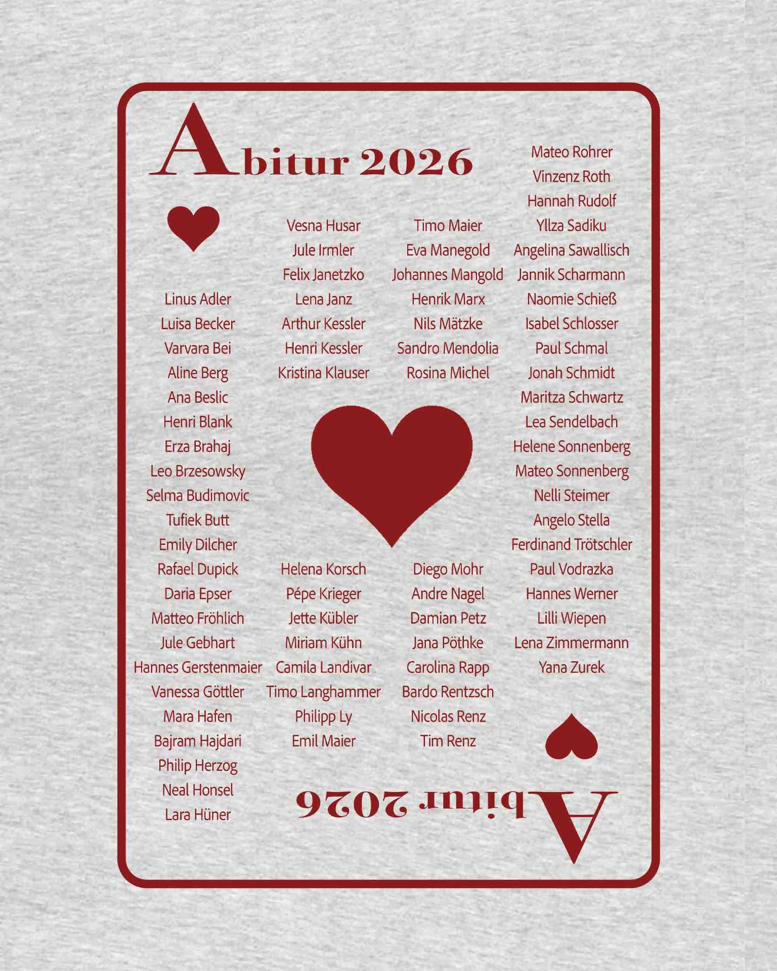Cabino Royale – Herz Pokerkarte Namensliste Grau
