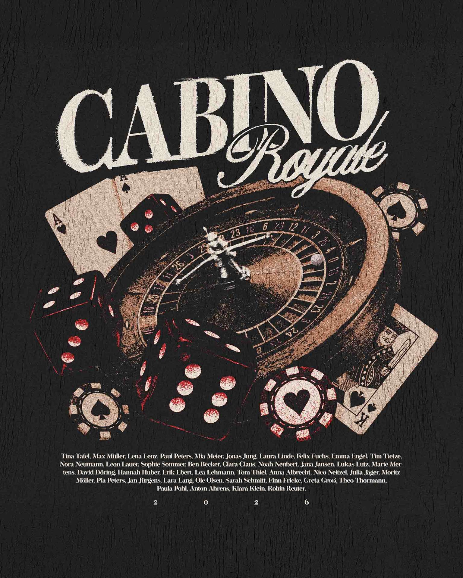 Cabino Royale – Vintage Roulette Karten Chips Würfel Namensliste Schwarz