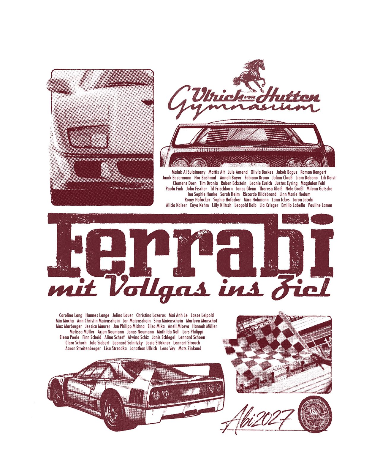 Ferrabi mit Vollgas ins Ziel – Ulrich von Hutten Gymnasium F40 Zielflagge Vintage Print Creme Bordeaux