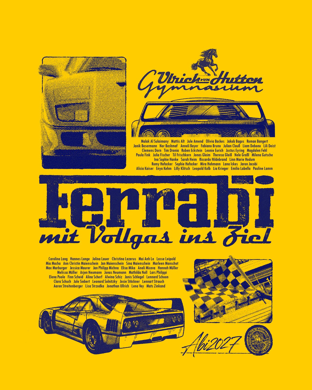 Ferrabi mit Vollgas ins Ziel – Ulrich von Hutten Gymnasium F40 Zielflagge Gelb Navy