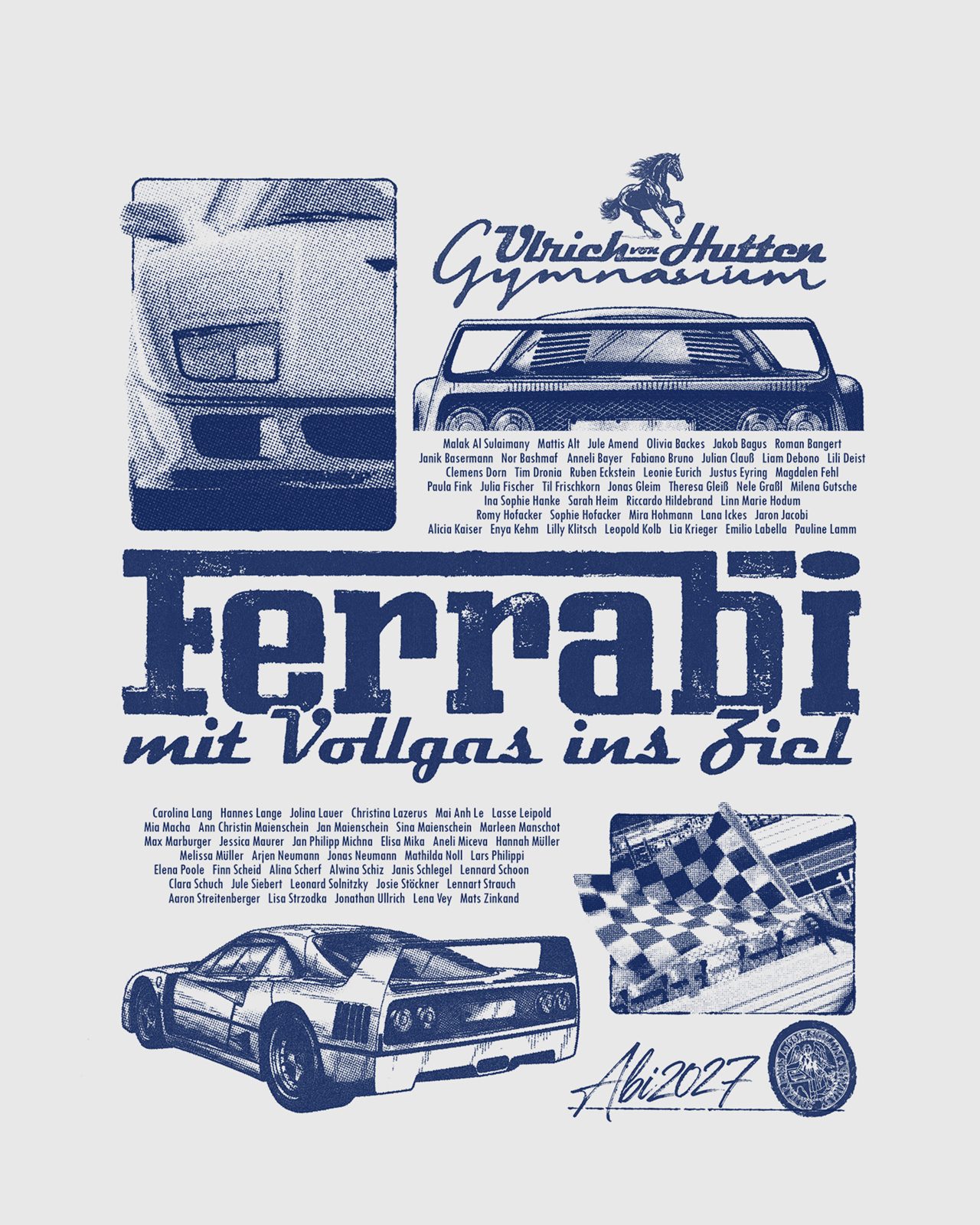 Ferrabi mit Vollgas ins Ziel – Ulrich von Hutten Gymnasium F40 Zielflagge Grau Navy