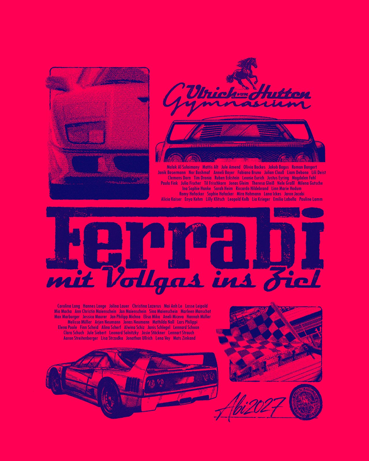 Ferrabi mit Vollgas ins Ziel – Ulrich von Hutten Gymnasium F40 Zielflagge Pink Navy