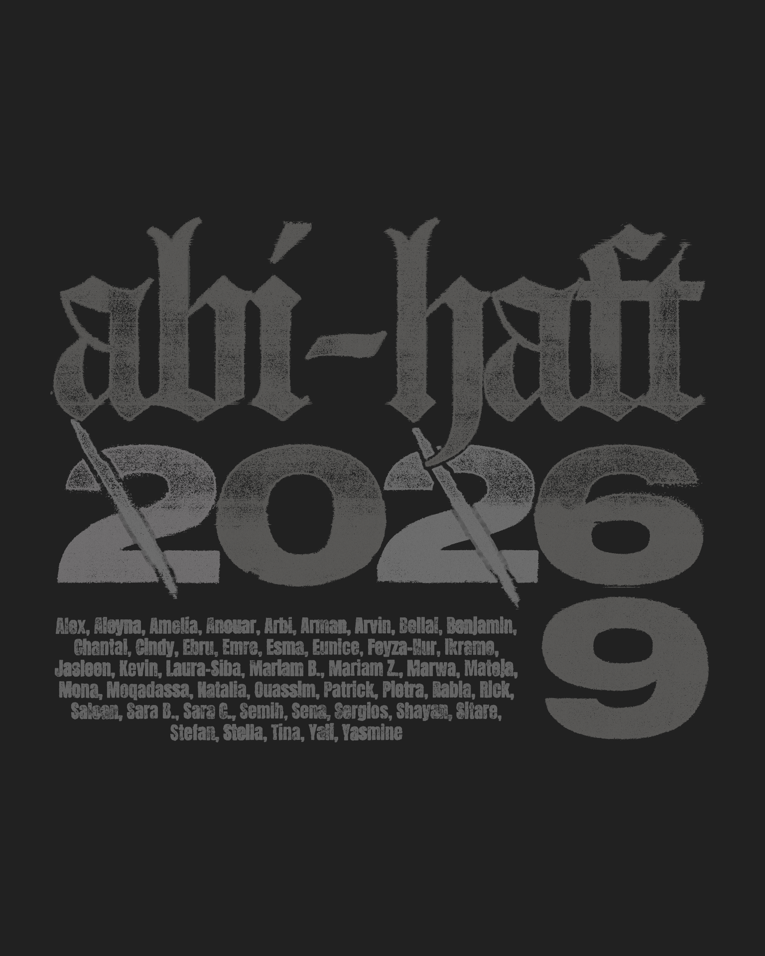 Abi-Haft 2026 – Blackletter Grunge Typografie Namensliste Ton in Ton Schwarz