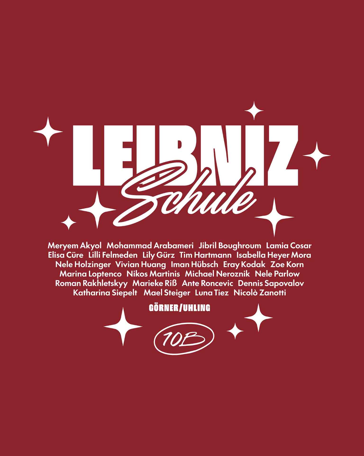 Leibnizschule 10B – Bold Blockbuchstaben Script Sparkles Namensliste Bordeaux