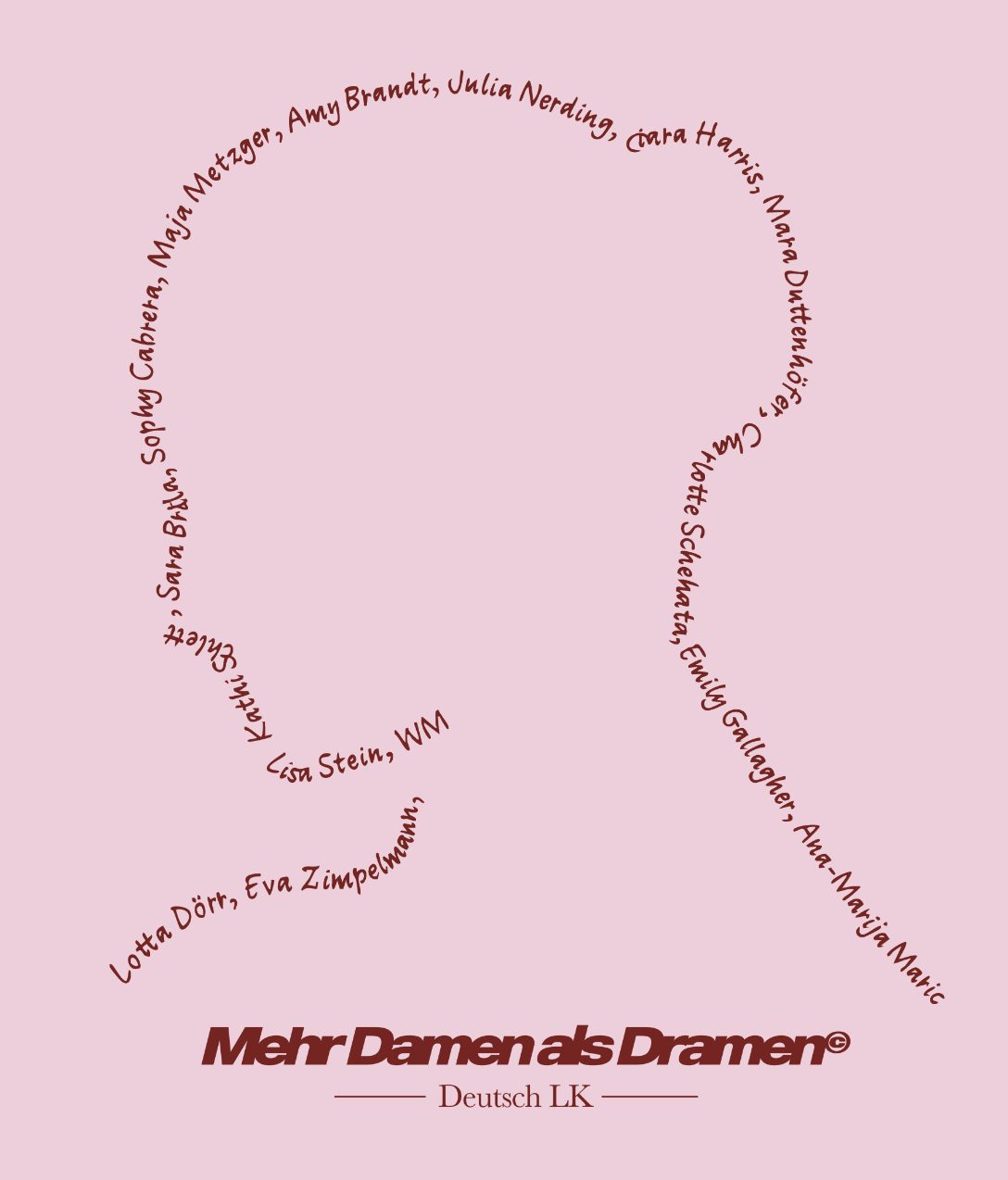 Mehr Damen als Dramen – Deutsch LK Frauen Silhouette Handschrift Namensliste Rosa Bordeaux