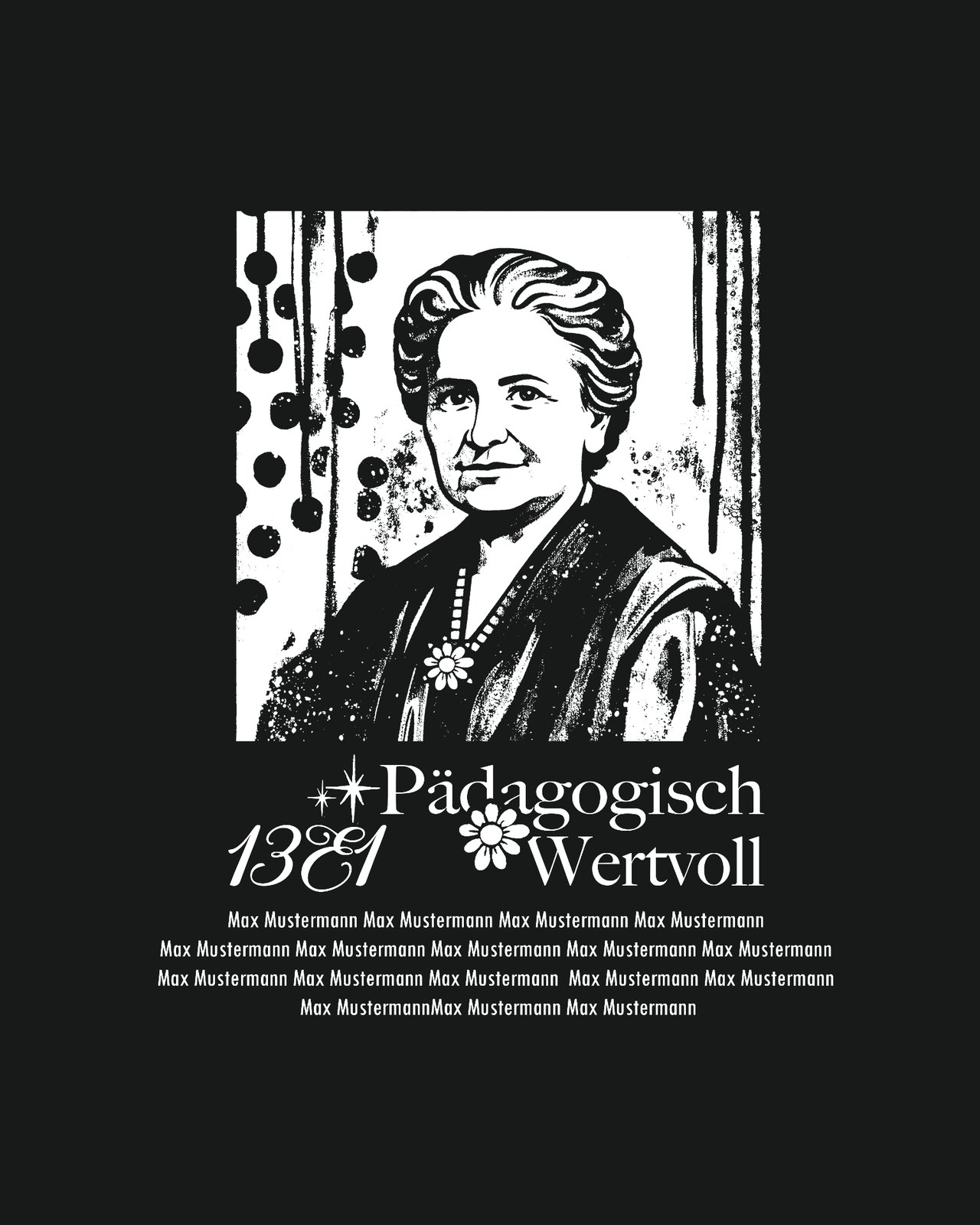 Pädagogisch Wertvoll – Maria Montessori Portrait 13E1 Namensliste Schwarz Weiß