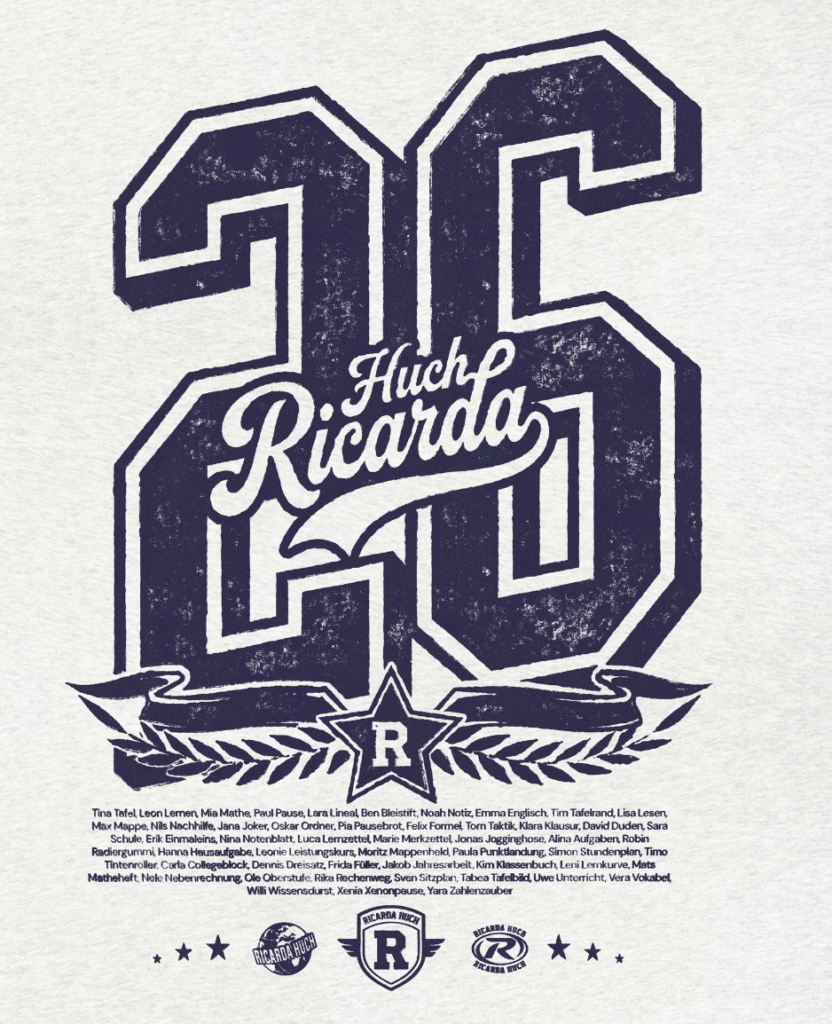 Ricarda Huch 26 – College Football Style Vintage Nummer Wappen Namensliste Navy Creme